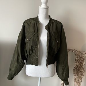 Romeo + Juliet Army Green cropped Bomber Jacket